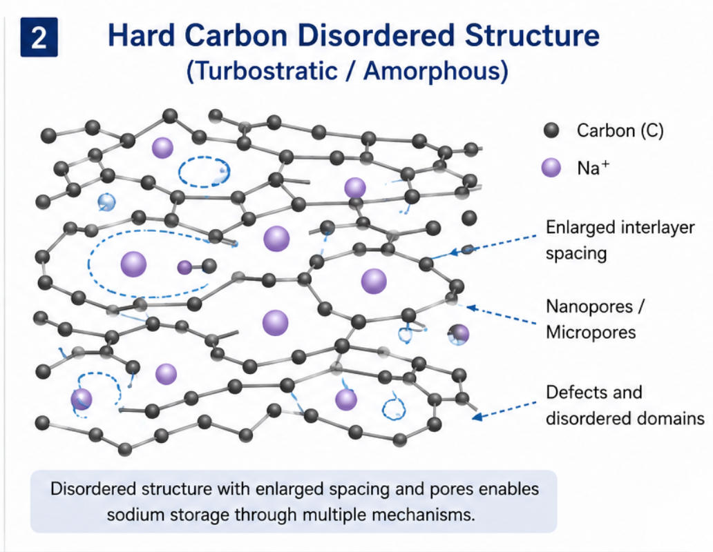 Comparison between graphite layered structure and hard carbon disordered structure for sodium-ion batteries